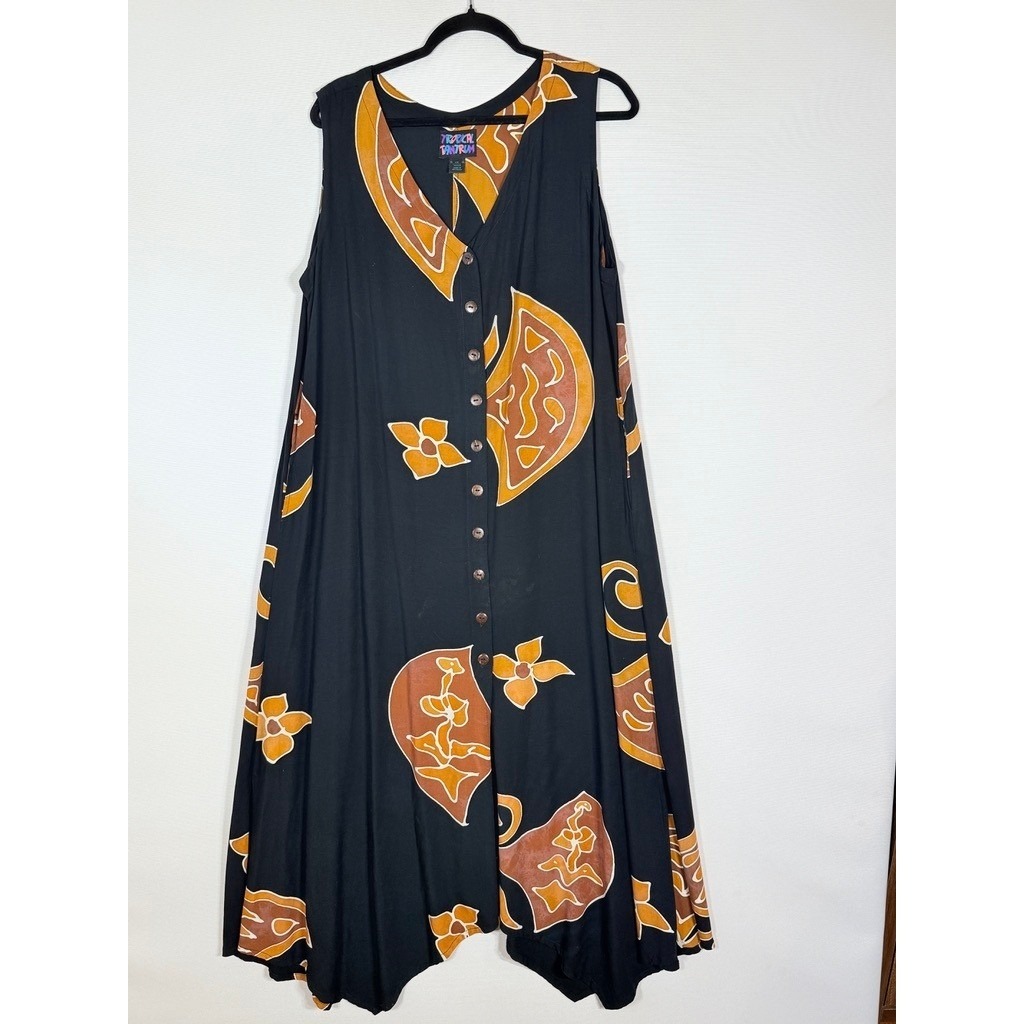 Tropical Tantrum 1x Maxi Dress Black Abstract Island Resort Chic Cruise Flowy